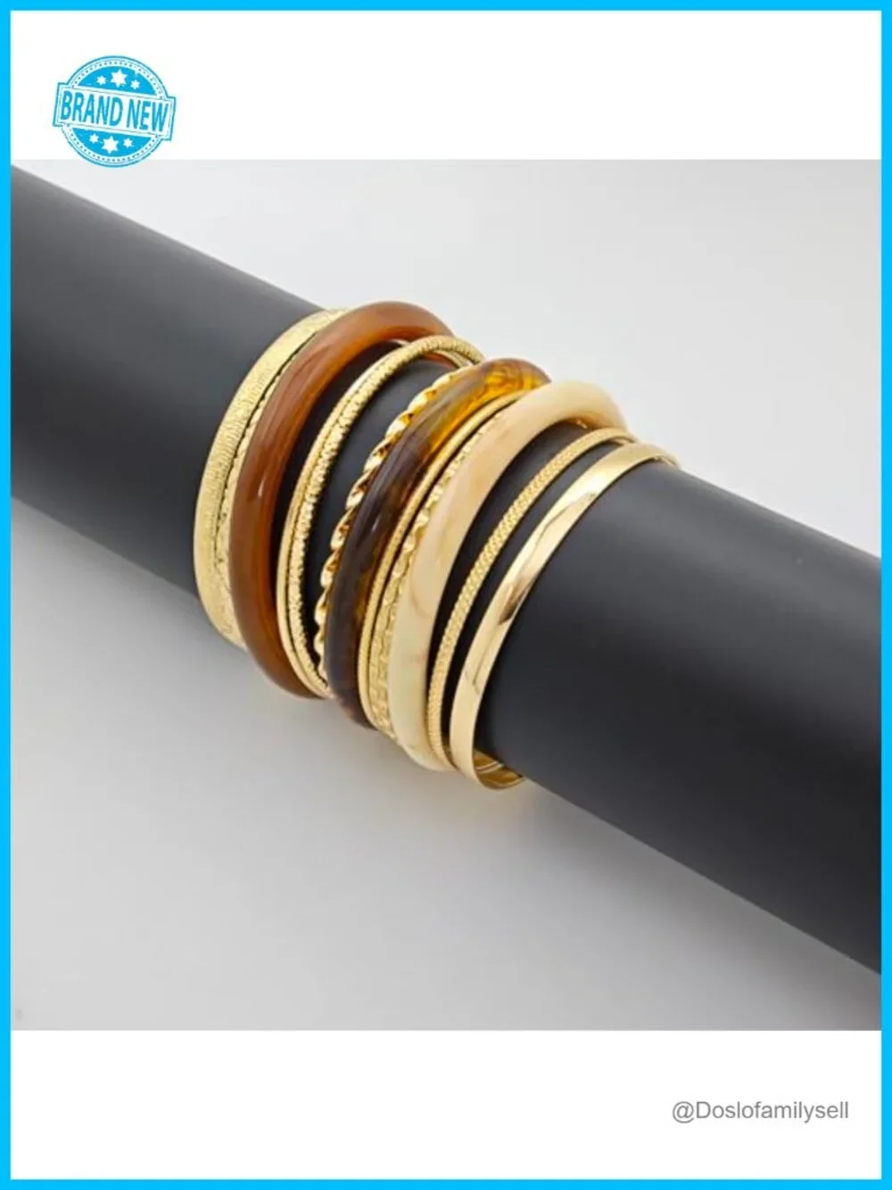 Stackable Gold Bangle Bracelets Set Resin Metal Chunky Hammered Wrap Jewelry